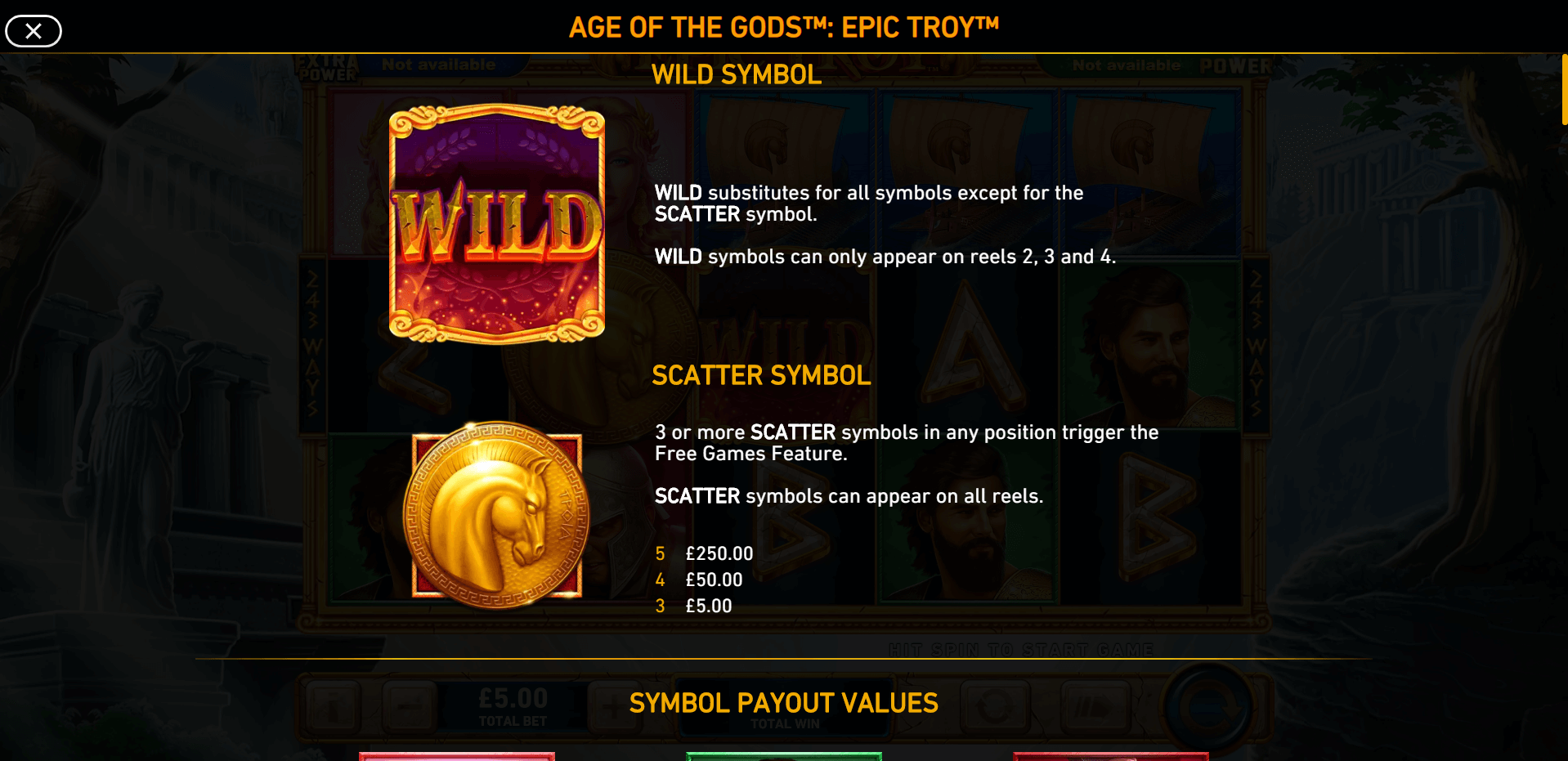 age of the gods epic troy slot machine detail image 1