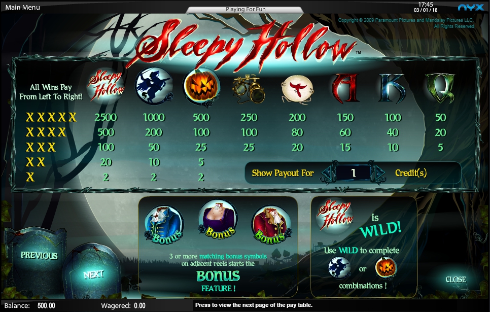 sleepy hollow slot machine detail image 2