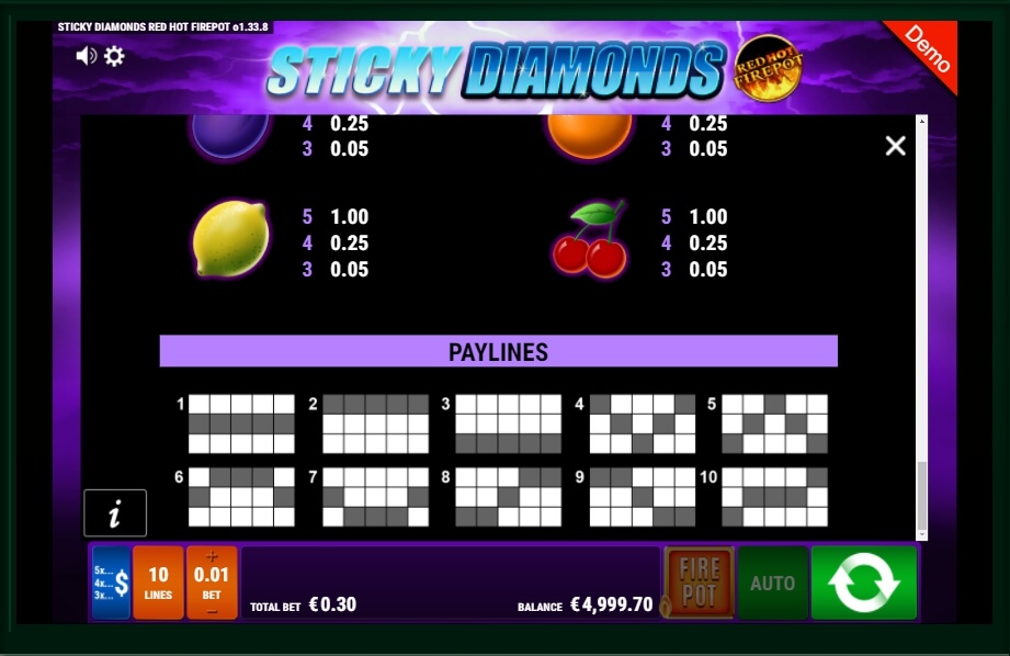 sticky diamonds red hot firepot slot machine detail image 0