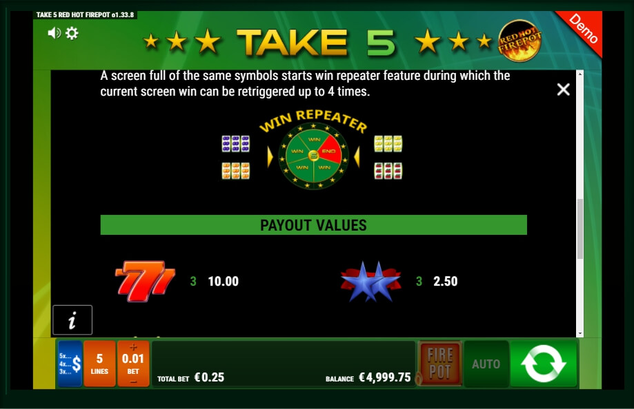 take 5 red hot firepot slot machine detail image 2