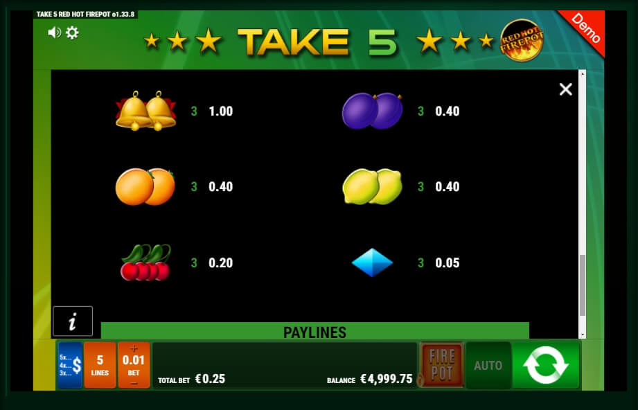 take 5 red hot firepot slot machine detail image 1