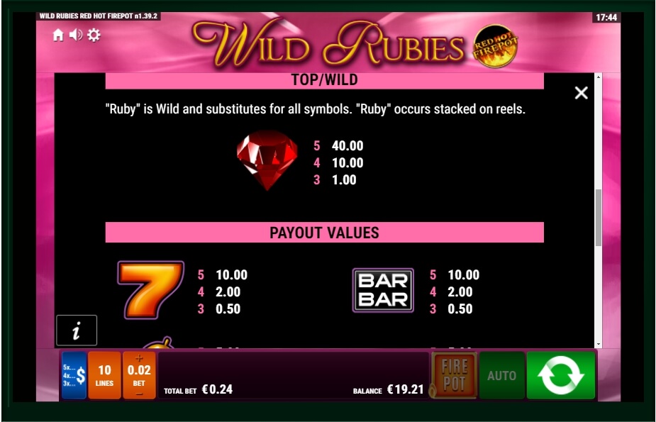 wild rubies red hot firepot slot machine detail image 2