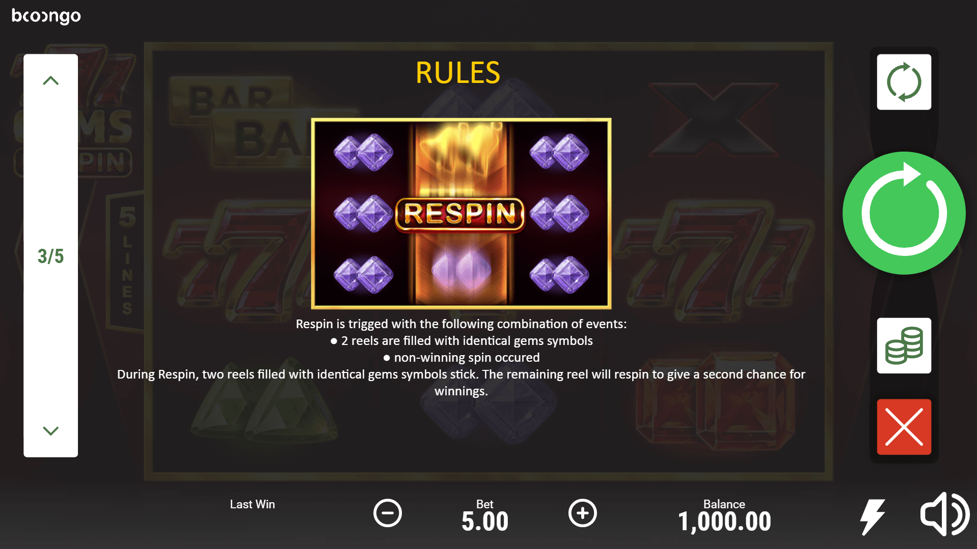 777 gems respin slot machine detail image 2