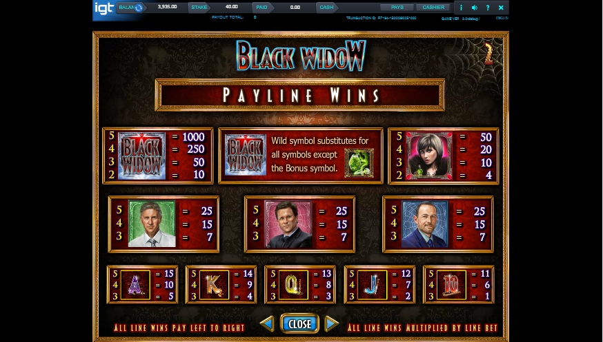 black widow slot machine detail image 5