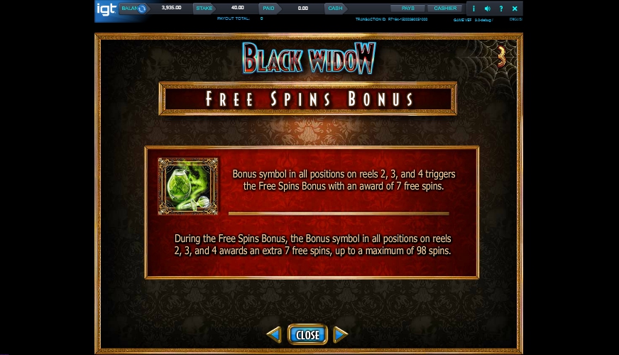 black widow slot machine detail image 4