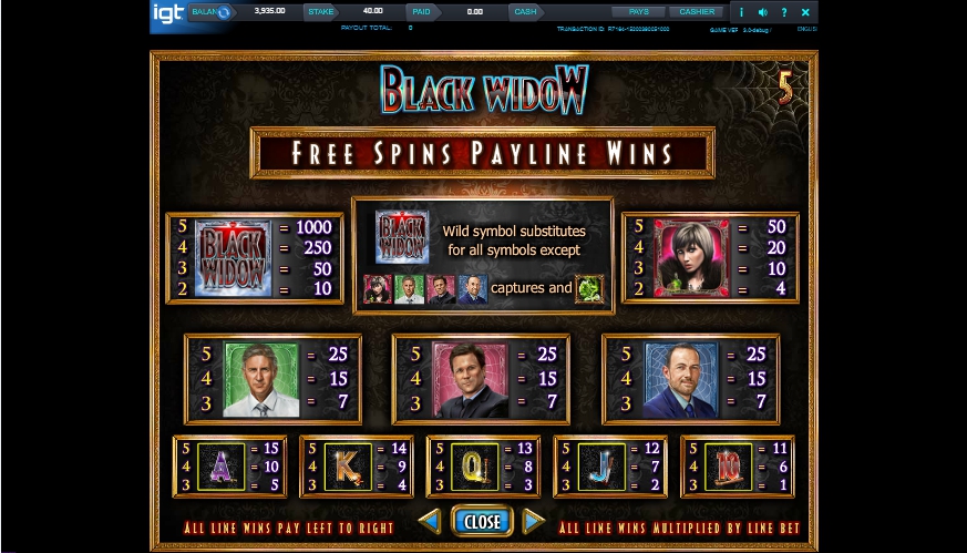 black widow slot machine detail image 2