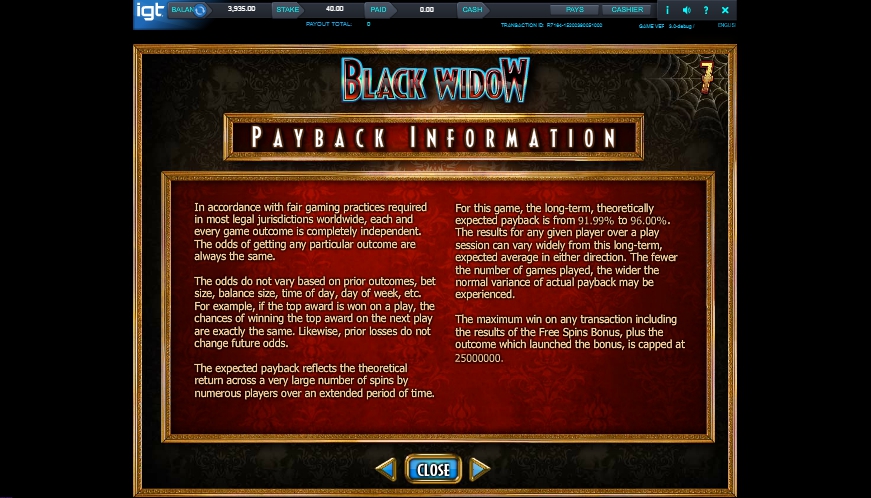 black widow slot machine detail image 0