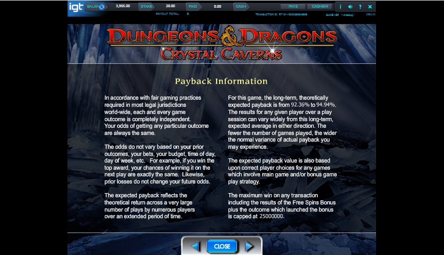 dungeons and dragons: crystal caverns slot machine detail image 0