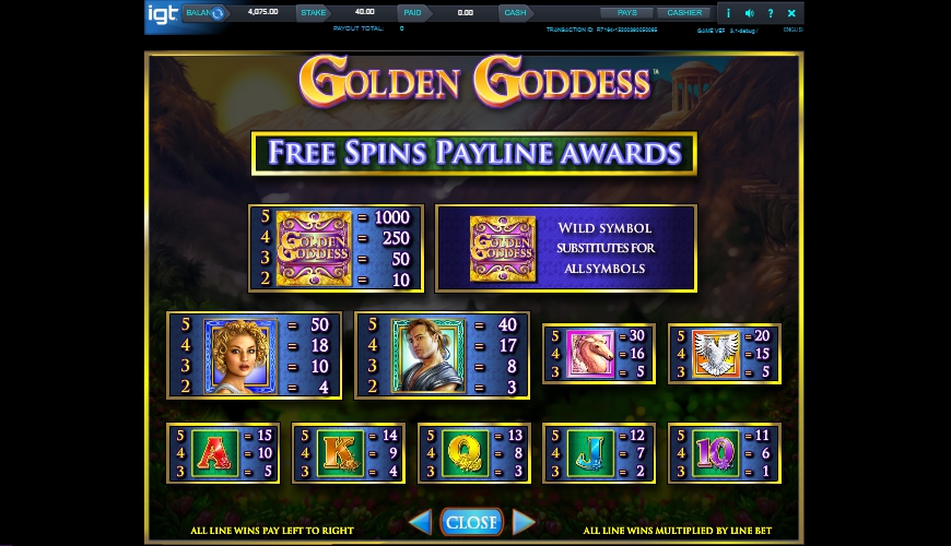 golden goddess slot machine detail image 2