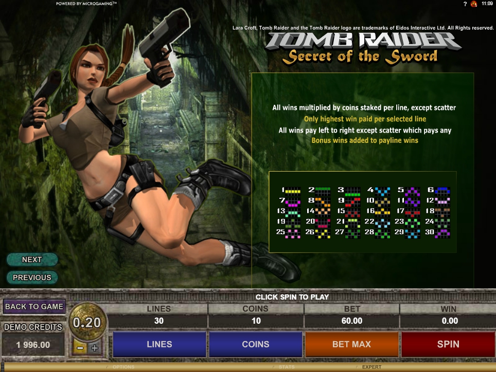 tomb raider secret of the sword slot machine detail image 0