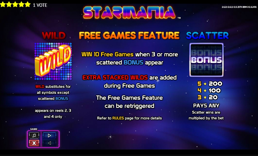 Starmania slot by Nextgen Gaming Features