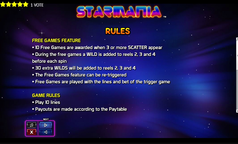 Starmania slot by Nextgen Gaming Rules