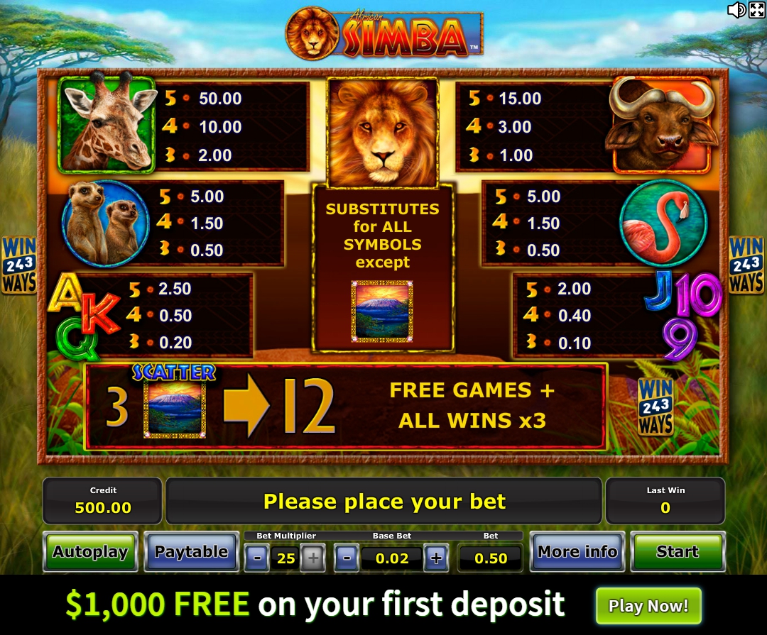 african simba slot machine detail image 0