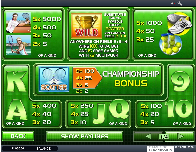 tennis stars slot machine detail image 3